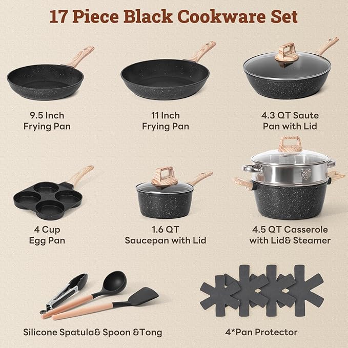 17 Pcs Pots and Pans Set Non Stick Kitchen Cookware Sets Nonstick Induction - Image 2
