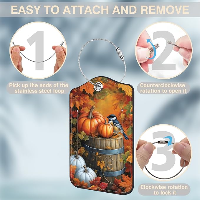 Autumn Pumpkin and Bird Set of 2 Luggage Tags - Image 4