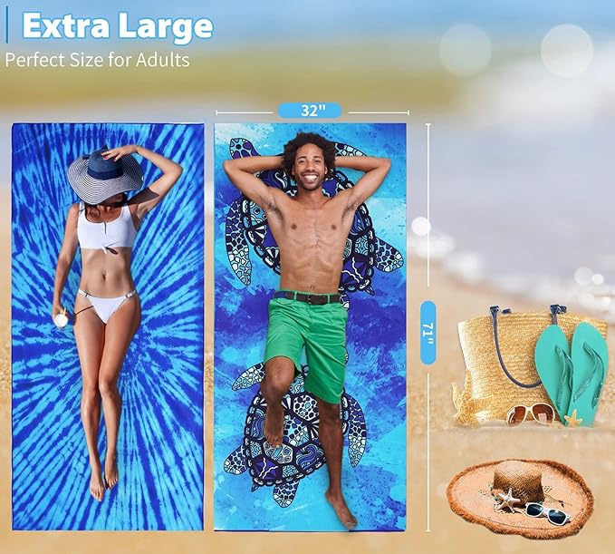 2 Pack Microfiber Thin Lightweight Beach Towel Oversized 71x32 Extra Large Sand - Image 3