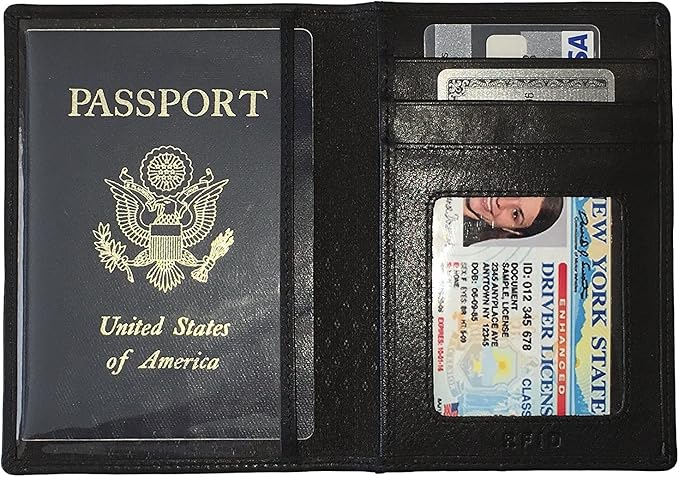 Personalized Monogrammed Black Leather RFID Passport Wallet - Image 5