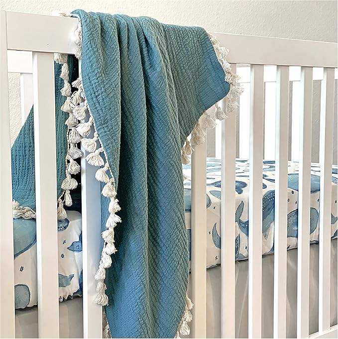 Crane Baby Ocean Crib Sheet, 100% Cotton Fitted Sheet, Crib Sheets - Image 4
