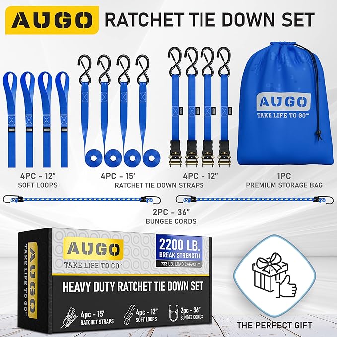 AUGO Ratchet Straps Heavy Duty 4 Pack -15 FT - 2200 LB Break Strength – - Cargo - Image 5