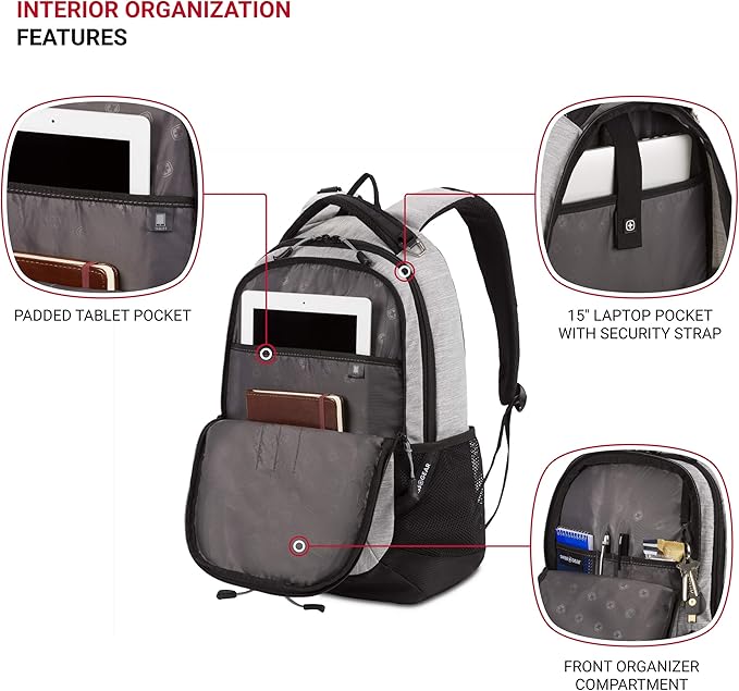 SwissGear Cecil 5505 Laptop Backpack, Heather Grey - Image 4