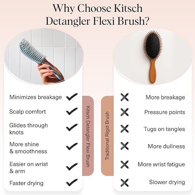 Kitsch Hair Brush Detangler – Flexi Flow Hair Brush for Women, Men & Kids | Detangling Brushes for Curly Hair with Bendable Frame, Bounce Curl Defining Brush for Wet or Dry Strands - Haze Blue