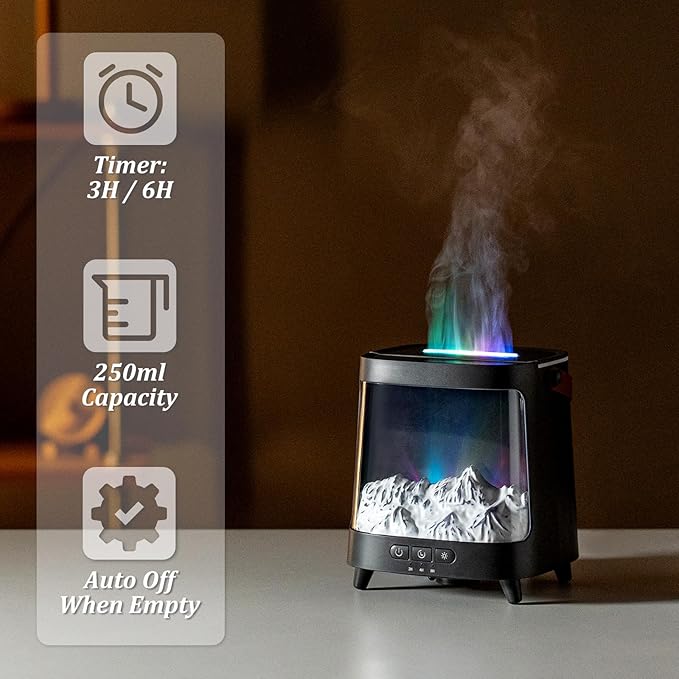 Essential Oil Diffuser for Home, Bedroom Humidifiers, Air Scent Aroma Aromatherapy Ultrasonic Machine Timer Small Mini difusor de Aromas para casa Living Room Office Decor Gifts Fireplace Aurora