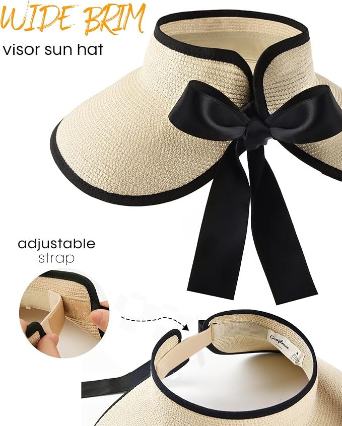 Camptrace Sun Visors for Women Wide Brim Beach Hat Foldable Straw Visor Hat - Image 5