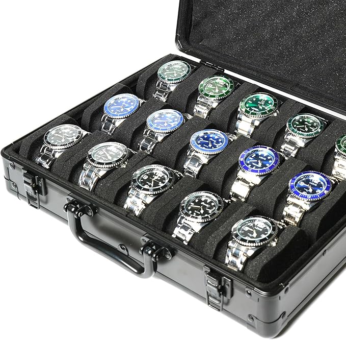 15 slots Watch organizer Case, Aluminum watch storage box, hard watch travel box - Image 5