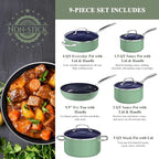 Nuwave 9pc Cookware Set Healthy Duralon Blue Ceramic Nonstick Coated, Diamond - Image 2