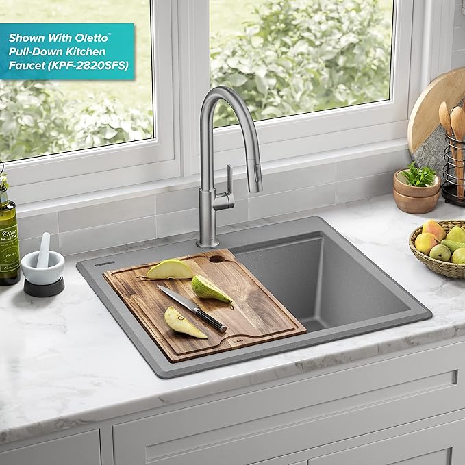 KRAUS Bellucci 25-inch Granite Workstation Drop In Top Mount Single Bowl - Image 2