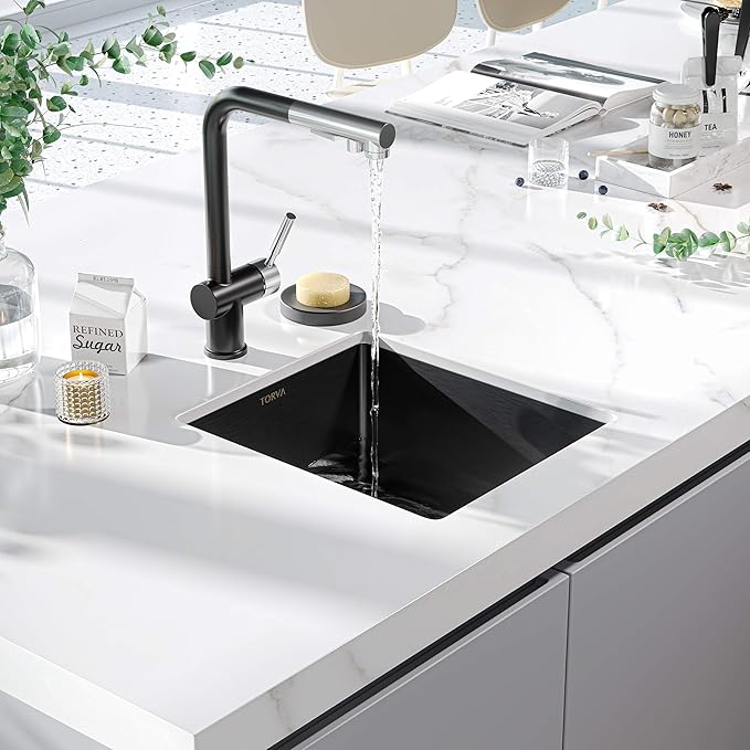 TORVA Bar Sink, TORVA 14 x 18 Inch Undermount Kitchen Sink, Gloss Black PVD by TORVA