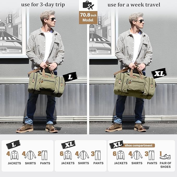 Gonex Canvas Duffle Bag for Travel 60L Duffel Overnight Weekender Bag - Image 6