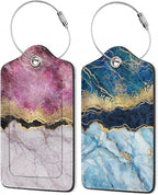 Gold Blue Pink Marble Abstract Luggage Tags, 2 Pack Luggage Tag, Leather by Unknown