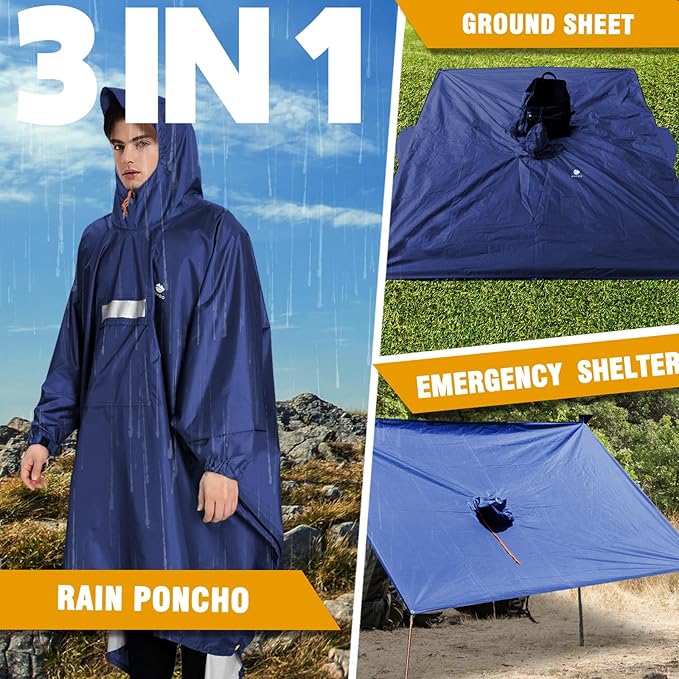 ANYOO Hooded Rain Poncho for Adults Waterproof Lightweight Rain Coat for Men - Image 7