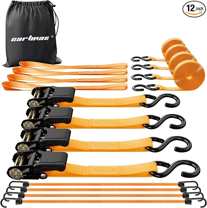 Cartman 1" x 15' Ratchet Tie Down up to 1500lbs 4pk in Carry Bag, by CARTMAN