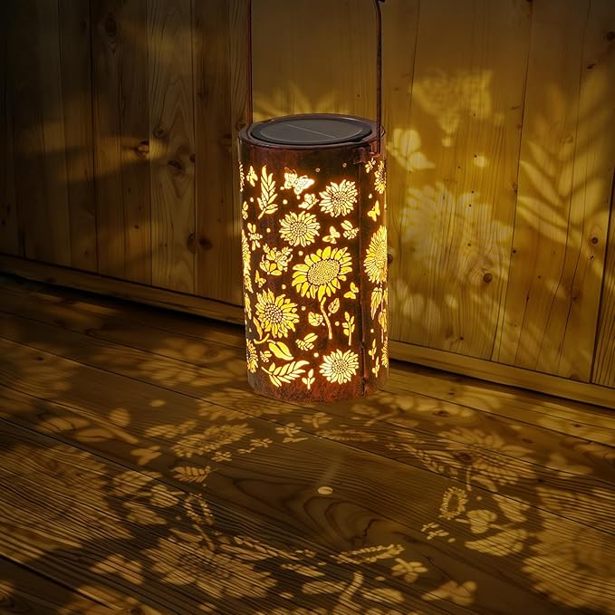 Homemory Sunflower Solar Lanterns Lights Outdoor Waterproof, Hollowed-Out Metal - Image 3