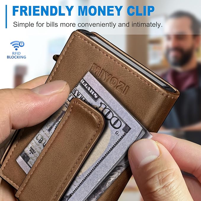 Men Wallet, with Money Clip Coins Pocket ID Window, Slim Front Pocket RFID - Image 6