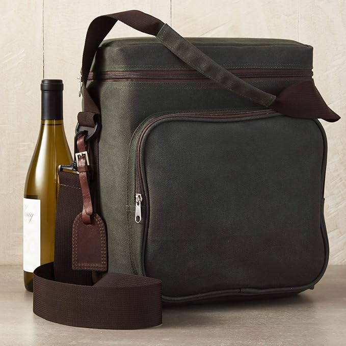 Wine Enthusiast 6-Bottle Waxed Canvas Wine Bag Tote Insulated Wine Carrier - Image 3