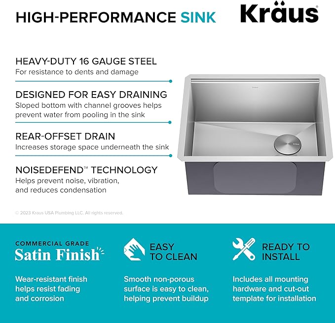 KRAUS Kore 23-Inch Undermount Workstation 16 Gauge Single Bowl Stainless Steel - Image 6
