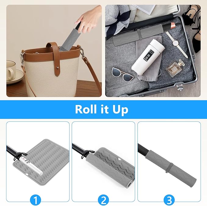 Quccefods Heat Resistant Mat Oversize Curling Iron Mat Silicone Hot Hair Tools Mat for Hair Straightener,Flat Irons,Hair Styling Tools Countertop protection Portable Travel Mat 14.2" x 11"