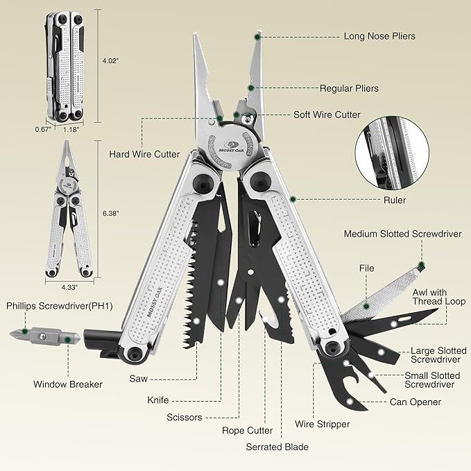 MOSSY OAK Multitool, 20-in-1 Stainless Steel Multi Tool Pliers, Self-locking - Image 2