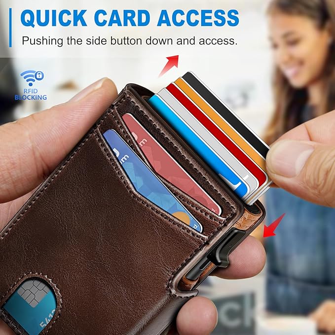 Men Wallet, with Money Clip Coins Pocket ID Window, Slim Front Pocket RFID - Image 5