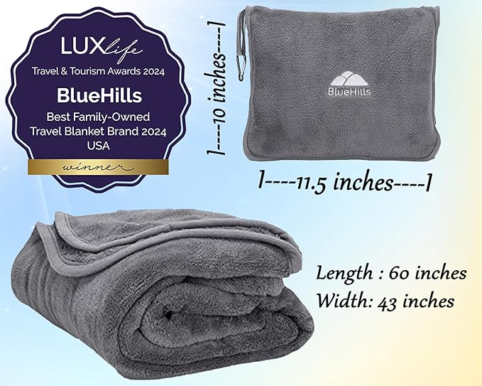 BlueHills 2-Pack Premium Soft Travel Blanket Pillow Airplane Blanket in Soft - Image 3