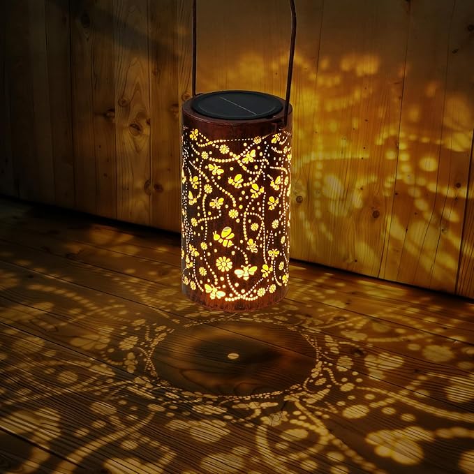 Homemory Bee Solar Lanterns Lights Outdoor Waterproof, Hollowed-Out Metal Decor - Image 3
