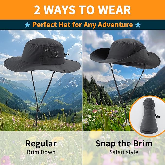 Home Prefer UPF50+ Mens Sun Hat Wide Brim Womens UV Protection Beach Bucket Hat - Image 2