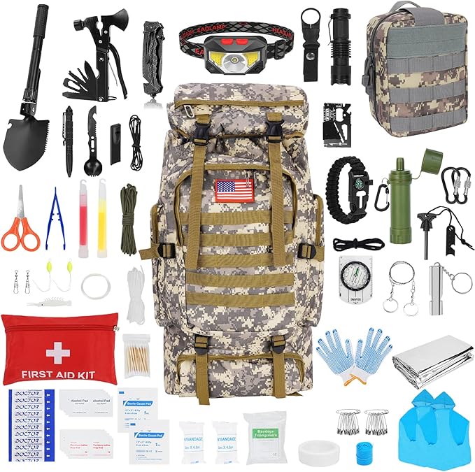 Survival Gear Professional Kit and Large Camping Backpack, First Aid Kit by Skywod