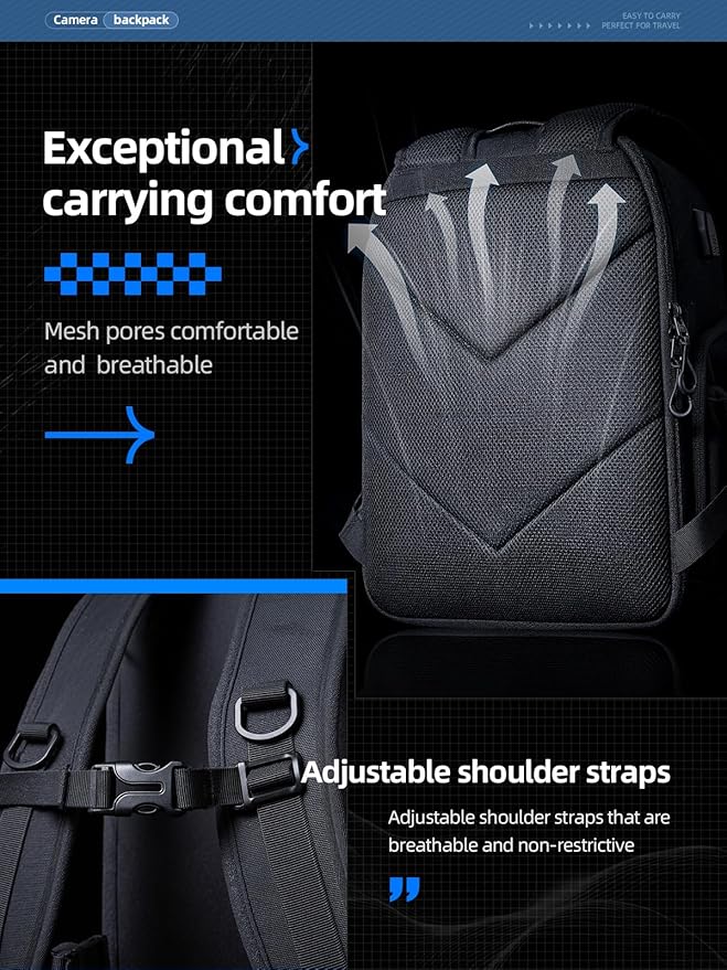 llano Camera Backpack for DSLR/SLR/Mirrorless – Water-Resistant Photography Bag - Image 4