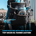OX Pro Oil Tanned Leather Framing Rig with Padded Suspenders Leather Carpenter Tool Belt with Suspenders and Tool Pouches Dual Hammer Holsters OX-P263609
