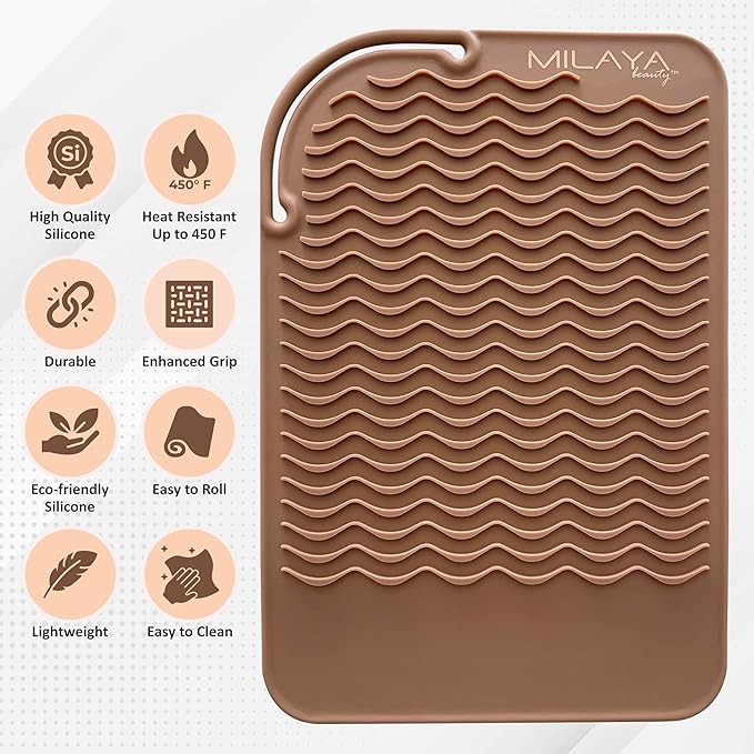 Vanity Accessories Heat Resistant Mat – Silicone Flat Iron & Curling Iron Holder, Non-Slip Vanity Mat & Hot Tool Mat for Home, Salon, or Travel Use