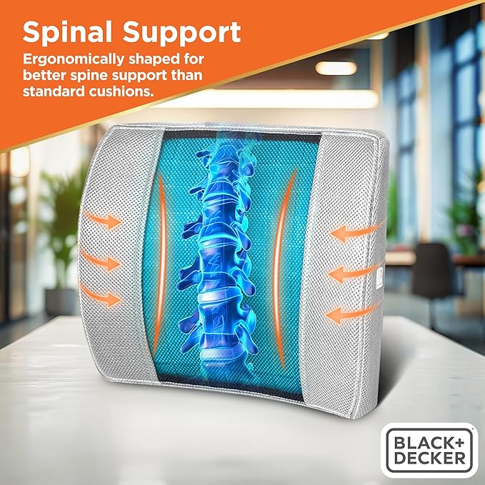 BLACK+DECKER Cooling Gel Lumbar Memory Foam Cushion – Ergonomic Back Support - Image 2