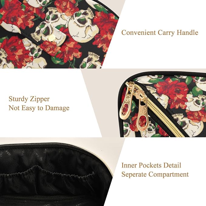 Makeup Organizer Bag, Skull and Flower Travel Makeup Bags Makeup Vanity Case Large Capacity Rhombus Cosmetic Toiletry Bag for Girl Women Ladies