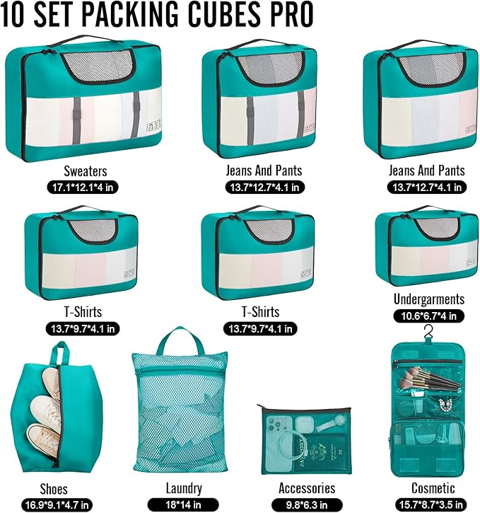 Veken 10 Set Packing Cubes for Kids & Toddler, Airplane Travel Essentials - Image 2