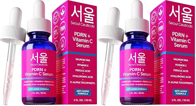 SeoulCeuticals PDRN Serum Salmon DNA Vitamin C Serum – Korean Skincare Anti Aging PDNR Skin Repair Booster – K Beauty PDRM Skin Care for Face 1oz (Pack of 2)