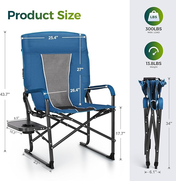 ALPHA CAMP Oversized Folding Camping Chairs High Backrest Reclining Director - Image 2