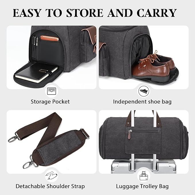 Canvas Garment Bags for Travel, Convertible Carry On Garment Duffel Bag for Men - Image 5