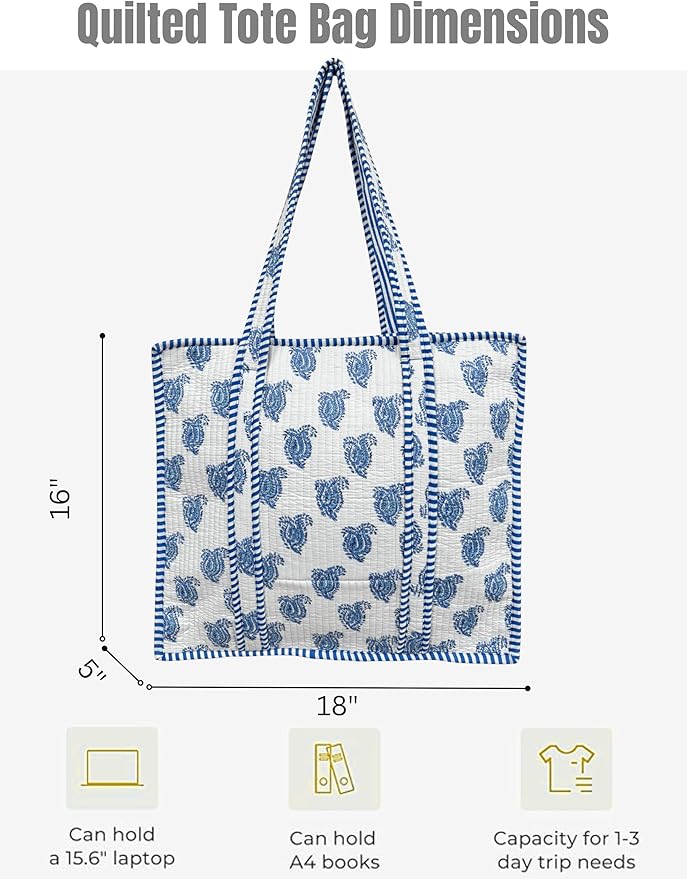Cotton Quilted Tote Bag for Women – Large Beach & Travel Tote - Image 5