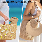Sun Hats for Women Straw Beach Hat Wide Brim Sun Visor Summer Hat Packable - Image 3