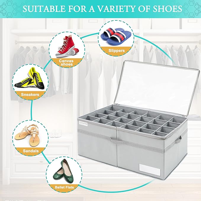 LUVHOMEE Shoe Organizer for Closet, Fits 24 Pairs, Large Shoe Box Storage - Image 3
