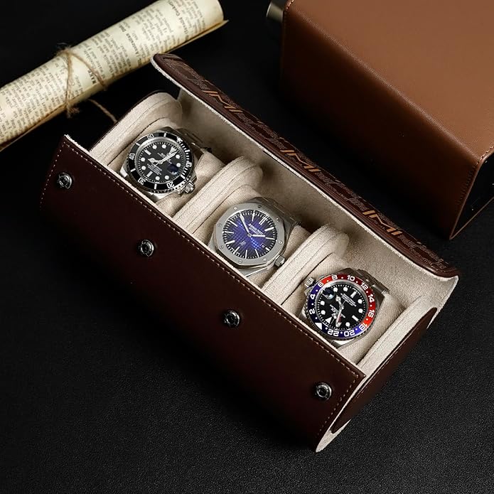 MOZSLY Watch Roll Travel Case 3 Slots Portable Watches Box Organizer Storage - Image 9