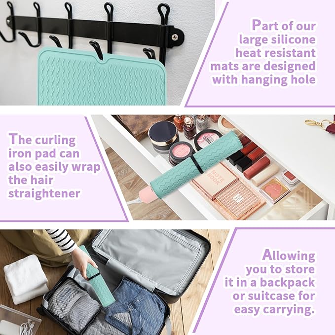 Oversize Silicone Heat Resistant Mat, Heat Mat with for Curling Iron, Travel Cover Cushion for Curling Irons, Hair Bands and Styling Tools(15.7" X 11.8") (Pink)