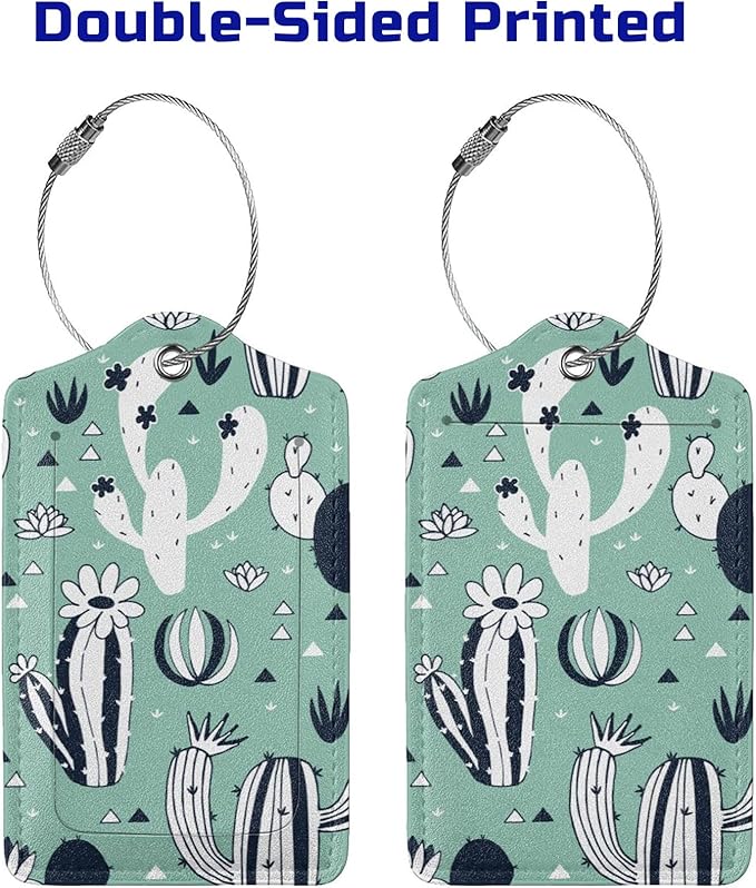 2 Pack Cute Cactus Green Suitcase Tags Identifiers Unique Leather Luggage Tags - Image 4