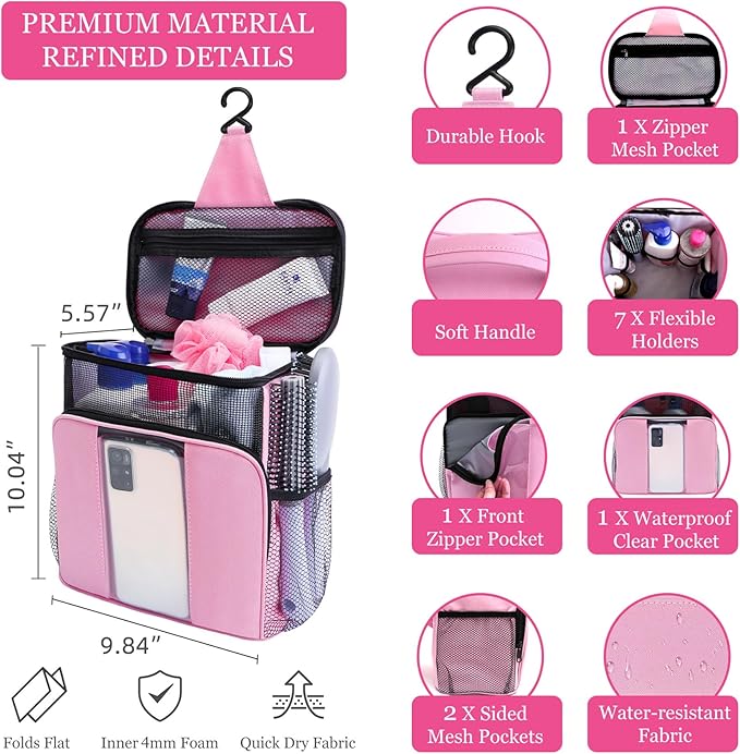 Mesh Shower Caddy, Portable HangingTravel Toiletry Bag Dorm Room Essentials - Image 3
