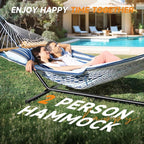 2 Person Outdoor Hammock with Stand, Cotton Rope Hammock with Polyester Pad - Image 2