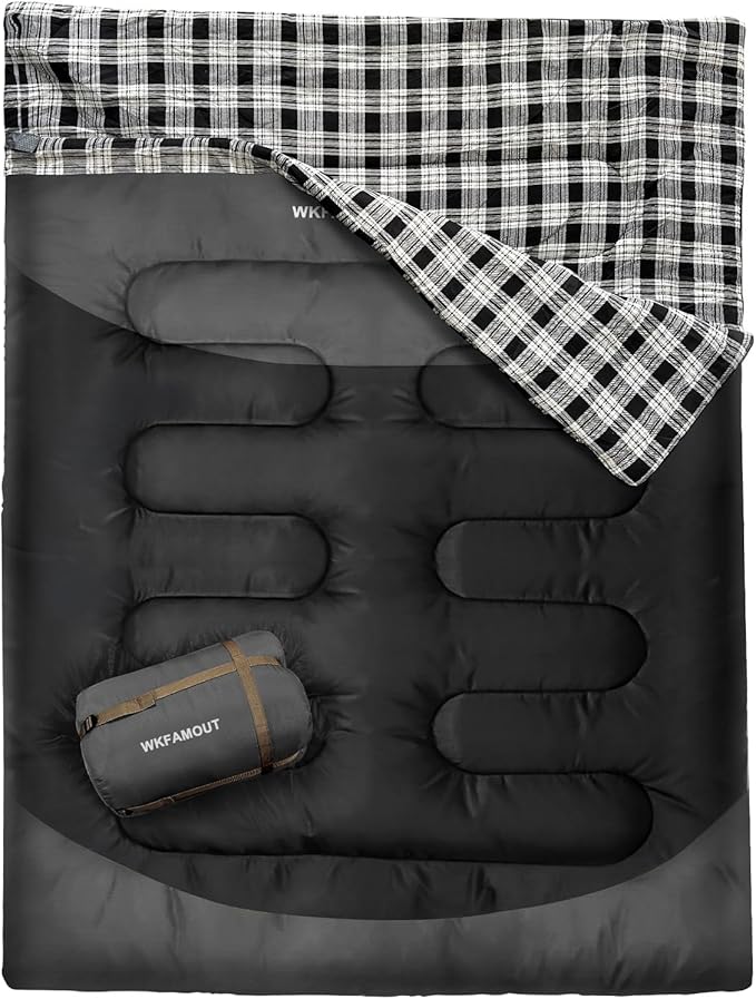 Double Sleeping Bag for Adults Machine Washable 2 Person Camping Sleeping Bag by WKFAMOUTCAMP