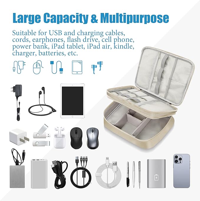 SELLYFELLY Electronics Travel Organizer, Double Layer Cable Organizer Bag - Image 6