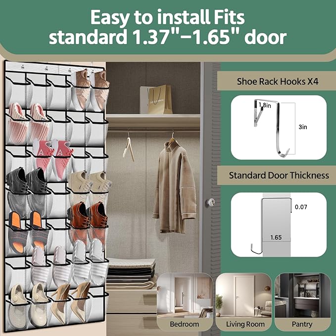 35 Pocket Over the Door Shoe Organizer, Reusable Breathable Large Mesh Bag - Image 6