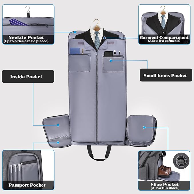 Travel Garment Duffle Bag with Laptop Compartment, RFID Blocking Convertible - Image 3